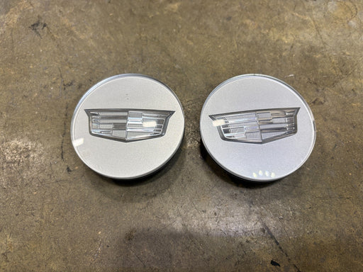 Set of 2 2013-2025 SILVER Raised Crest Cadillac CTS CT6 XT4 XT5 XT6 Center Caps